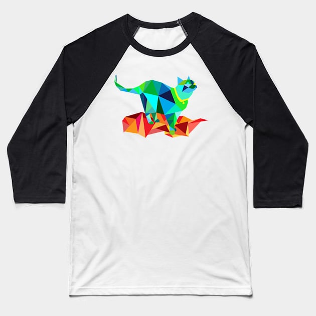 Geometric Cat Baseball T-Shirt by emilykroll